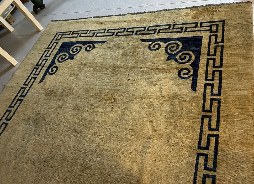 Tapete Persa, feito à mão, amarelo/dourado e azul marinho