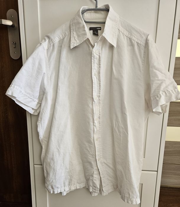 Lniana koszula męska z krótkim rękawkiem; M; H&M; biała
Rozmiar: M (39