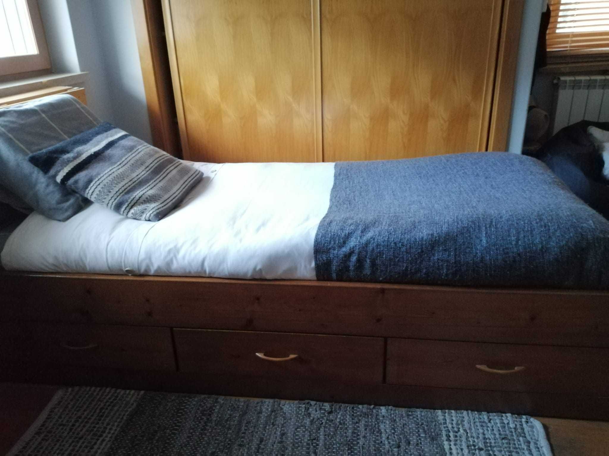 Cama Solteiro c/ 3 gavetas e colchão duplo