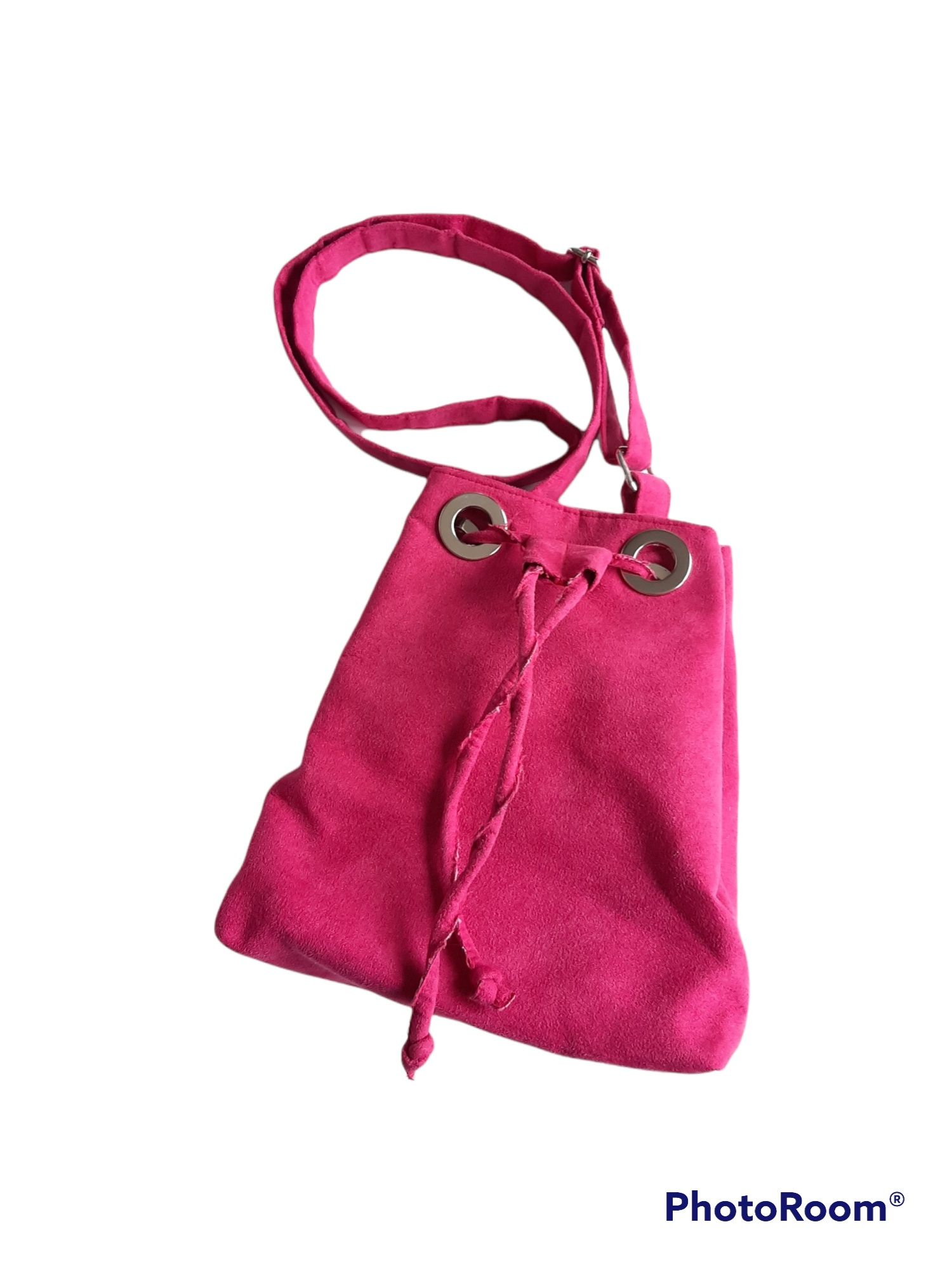 Torebka bucket bag imitacja zamszu róż flamingi