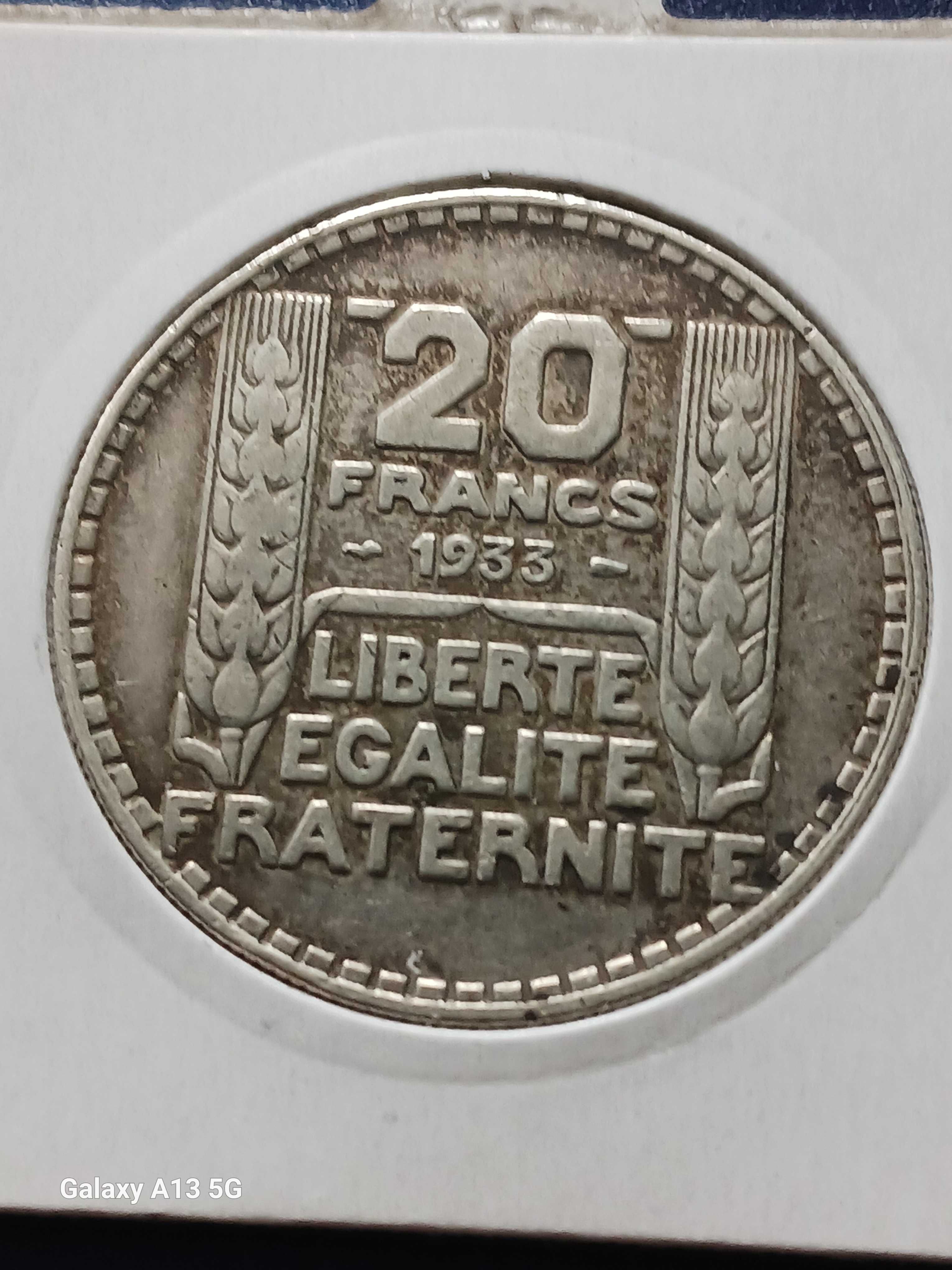 20 Franków - Francja 1933 r. - piękny stan -srebro