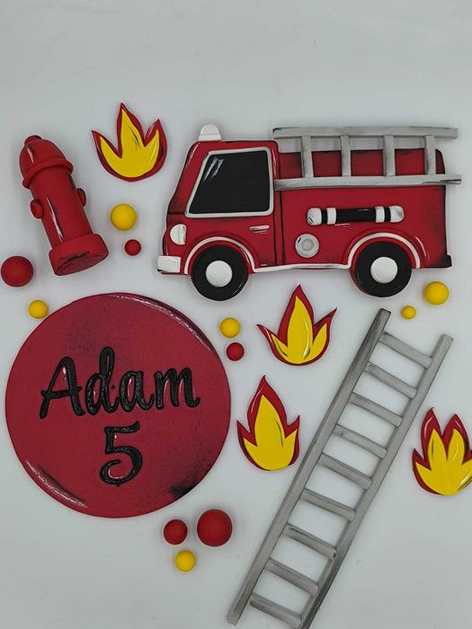 Zestaw Straż pożarna na tort. Ozdoby z masy cukrowej