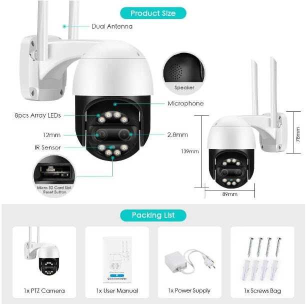 Поворотная IP WiFi камера 8MP две линзы 2.8mm+12mm 8XZOOM iCSee ONVIF