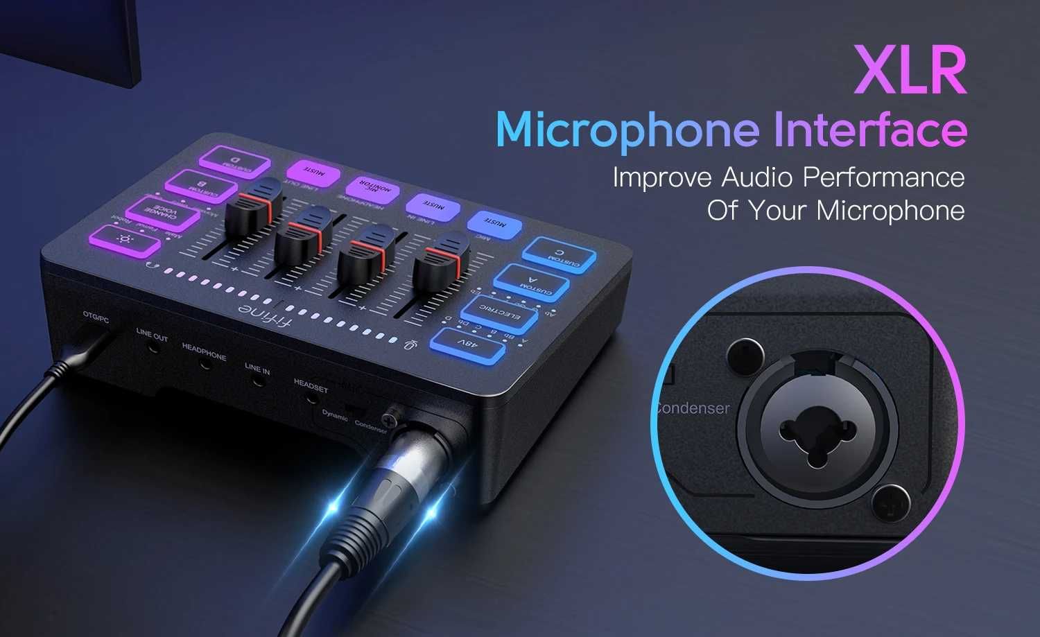 Misturador Áudio Branco FIFINE SC3 para Gaming podcast RGB XLR (Novo)