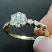 Złoty przepiękny pierścionek z 15 brylantami