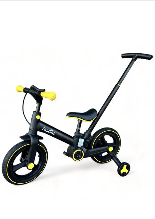 Велосипед велобіг Nadle з батьківською ручкою і гальмо жовтий з чорним