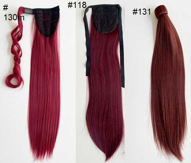 Doczepiany KUCYK kitka 60cm jak Naturalne burgund czerwien mahon