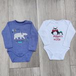 Body chłopięce na długi rękaw 2szt, białe/niebieskie, świąteczne, r 80