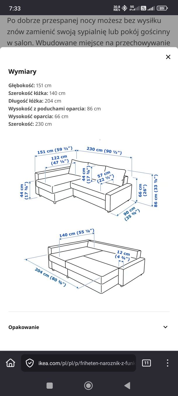 Narożnik Ikea Friheten