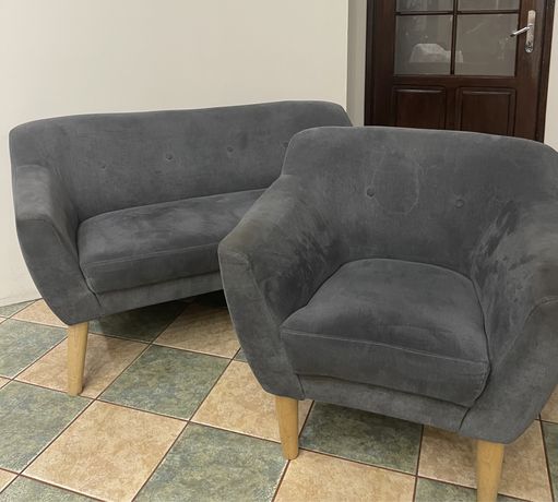 komplet wypoczynkowy - kanapa plus fotel, kolor szary, widoczne sla