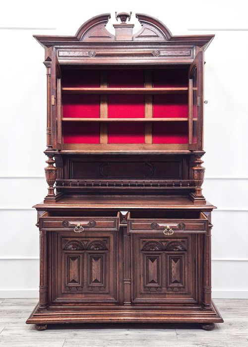 Antyk KOMPLET zdobiony KREDENS ORZECH eklektyczny + POMOCNIK do salonu