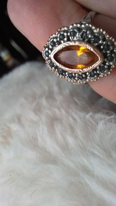 Anel de prata e ouro, vintage, com topázio