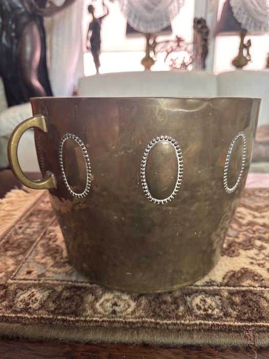 Stara mosięzna doniczka donica odsłonka na doniczke handmade