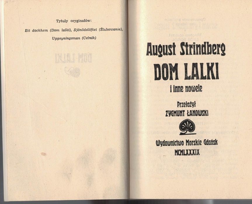 Dom lalki August Strindberg tł. Zbigniew Łanowski