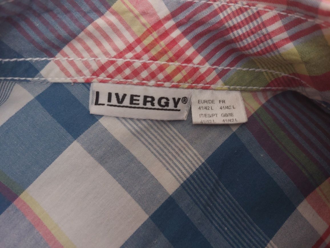 Koszula męska z krótkim rękawem w kratę, rozmiar 41/42, Livergy