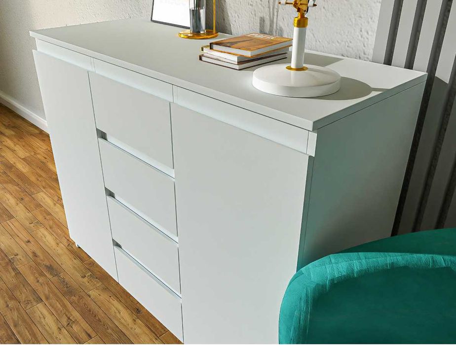 Komoda biała z szufladami do pokoju 110 cm biała komoda do sypialni