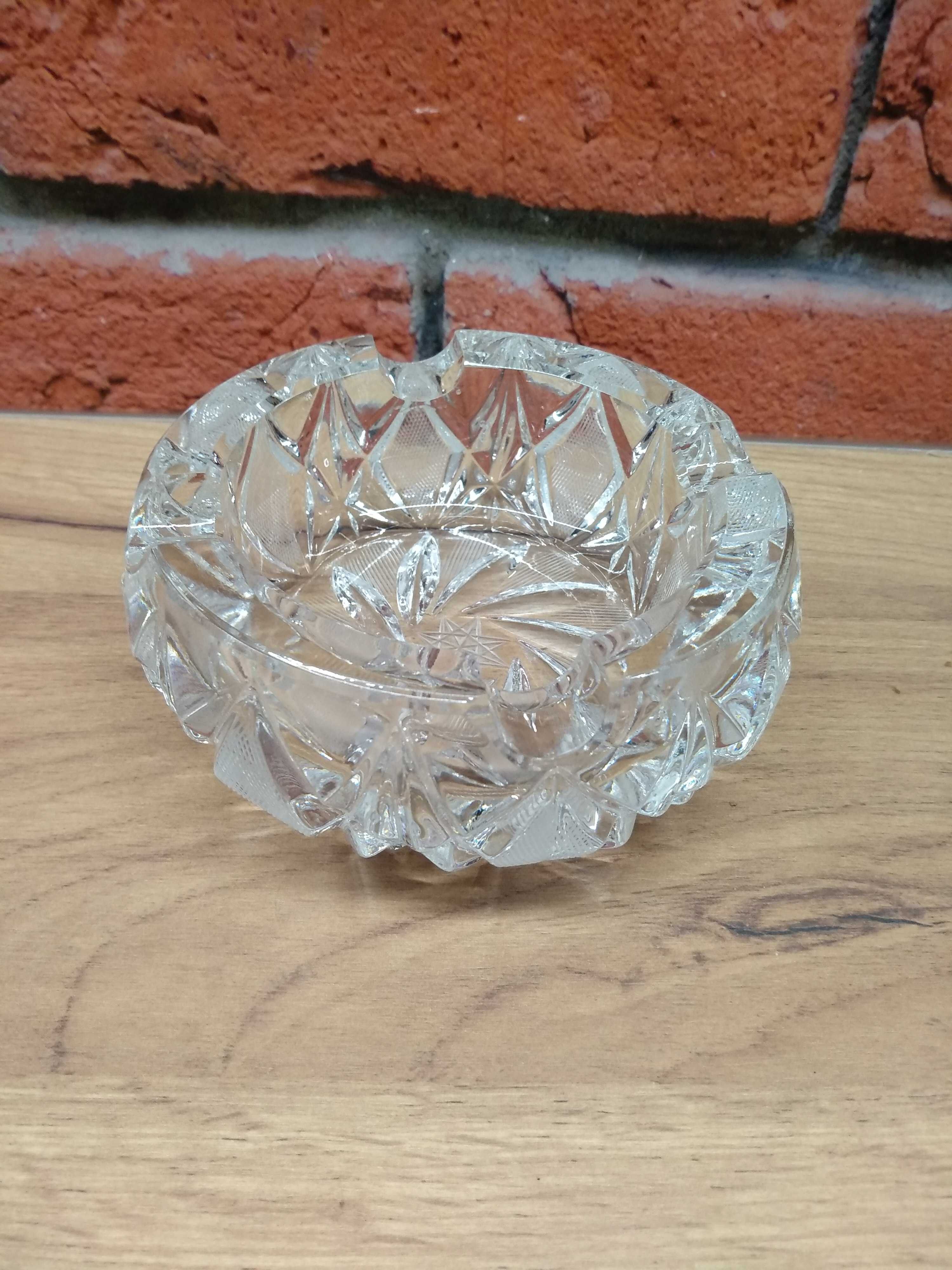 Stara kryształowa popielnica PRL kryształ grube szkło