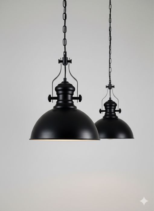 Lampa Wisząca Loft Industrialna Czarna Klosz E27 na Łańcuchu (2 szt.)