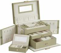 Songmics JBC121C02 Szkatułka pudełko na biżuterię 17x26x18cm zielona