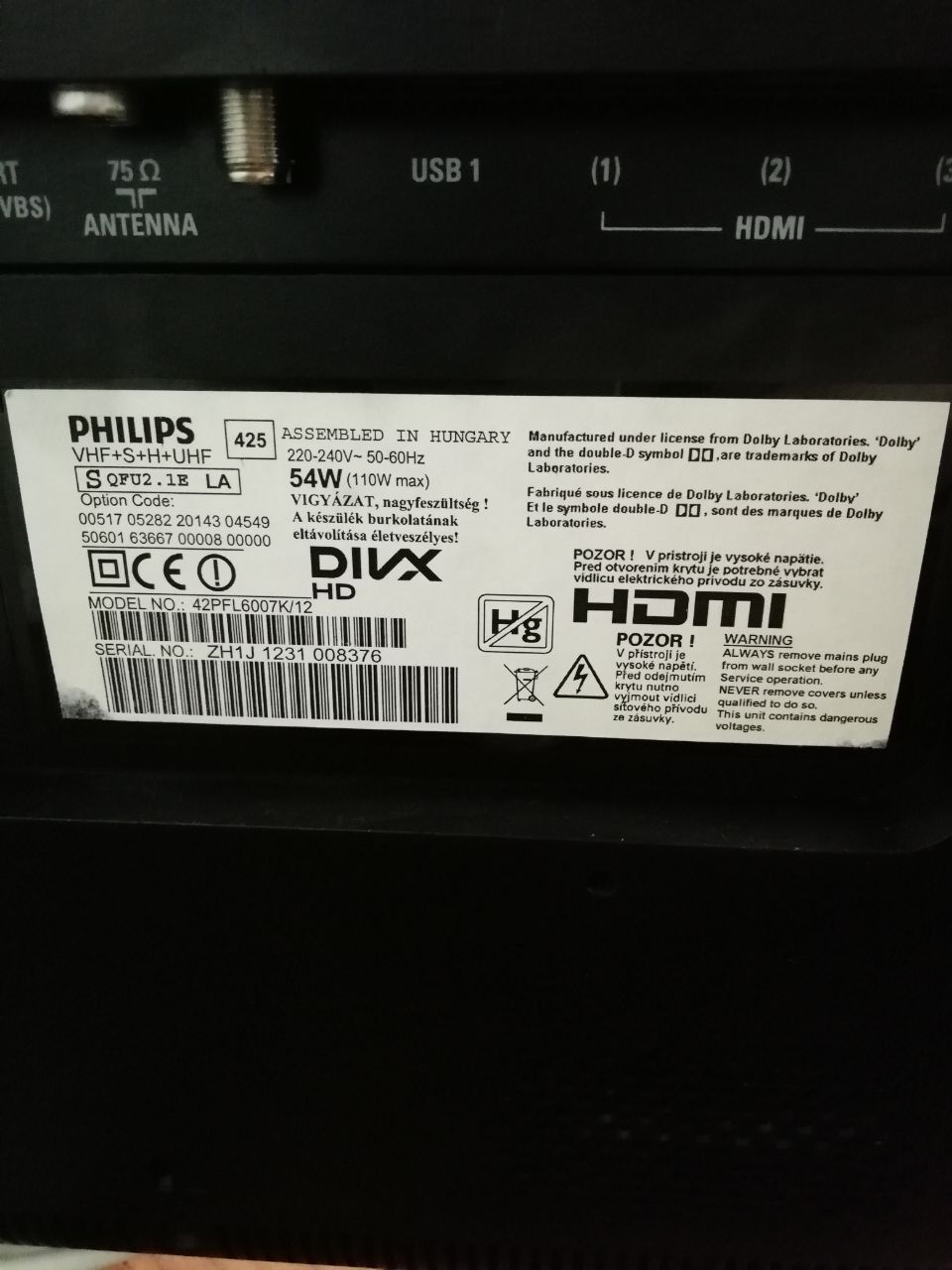 Телевизор на запчасти Philips 42 PFL6007K/12