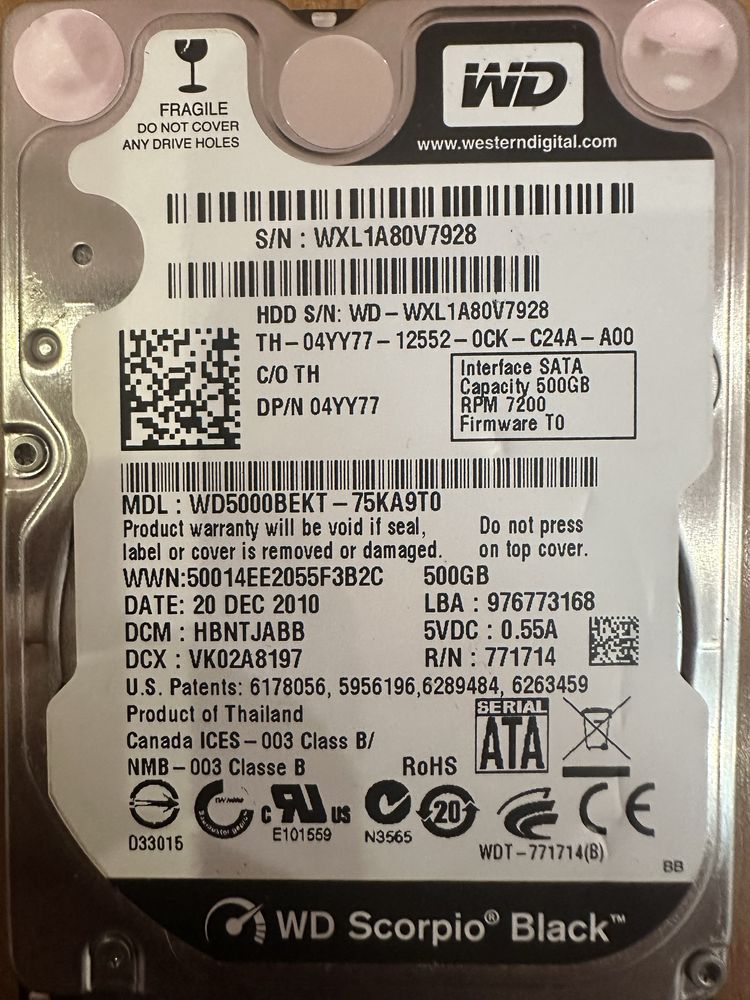 HDD 2.5 SATA 500GB Western Digital + карман корпус в подарок!!!
