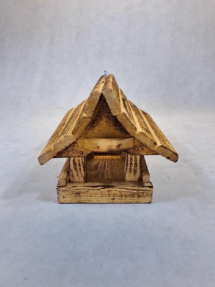 Karmnik dla ptaków drewniany opalany z dachem spadowym mały 22x20x18