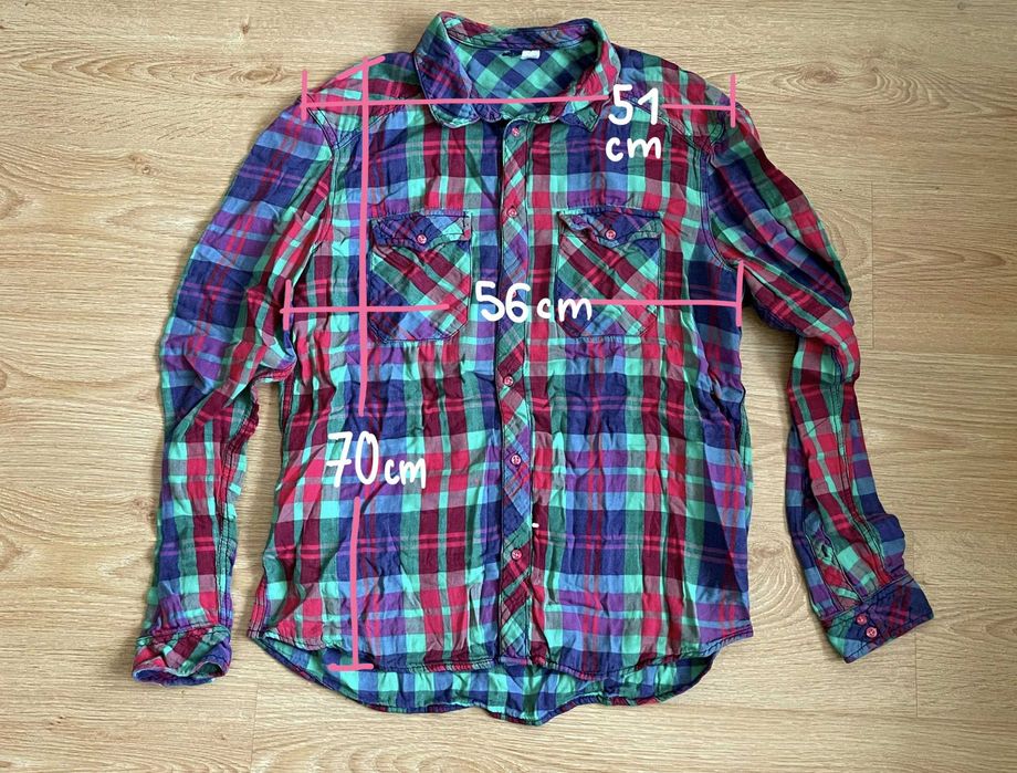 Camisa Flanela Axadrezada H&M XL Verde Vermelho Roxo
