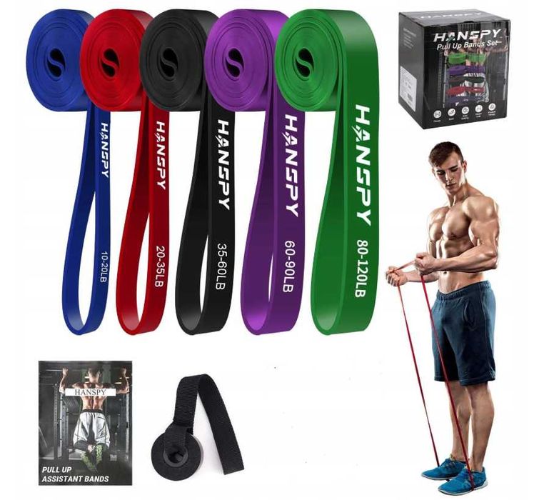 ZESTAW 5 Taśm Oporowych HANSPY opaski do ćwiczeń fitness