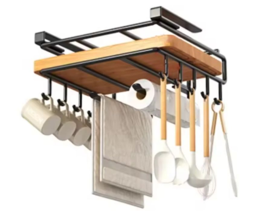 uniwersalny organizer kuchenny pod półkę wsuwany z haczykami czarny