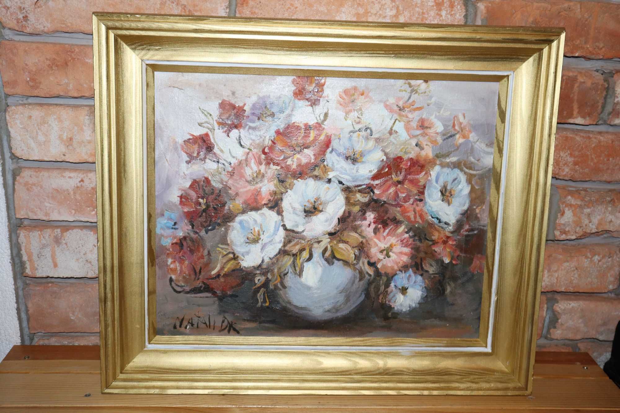 Obraz Kwiaty w wazonie sygnowany olej drewniana RAMA