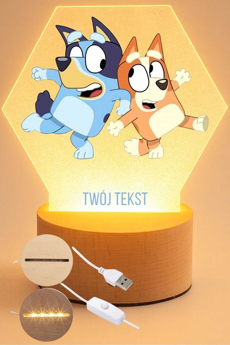 Lampka Nocna LED, BLUEY, Statuetka, Imię, Twój tekst