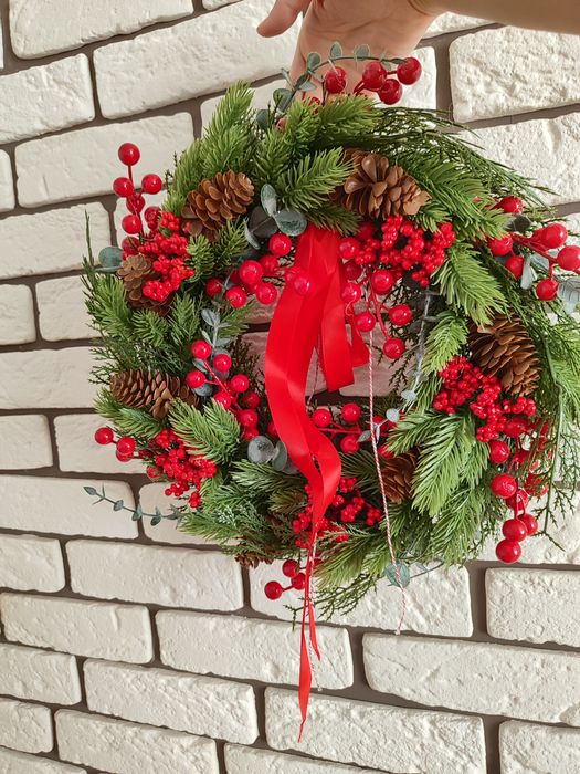 Великий різдвяний вінок,прикраса на двері, різдвяний декор, новорічний
