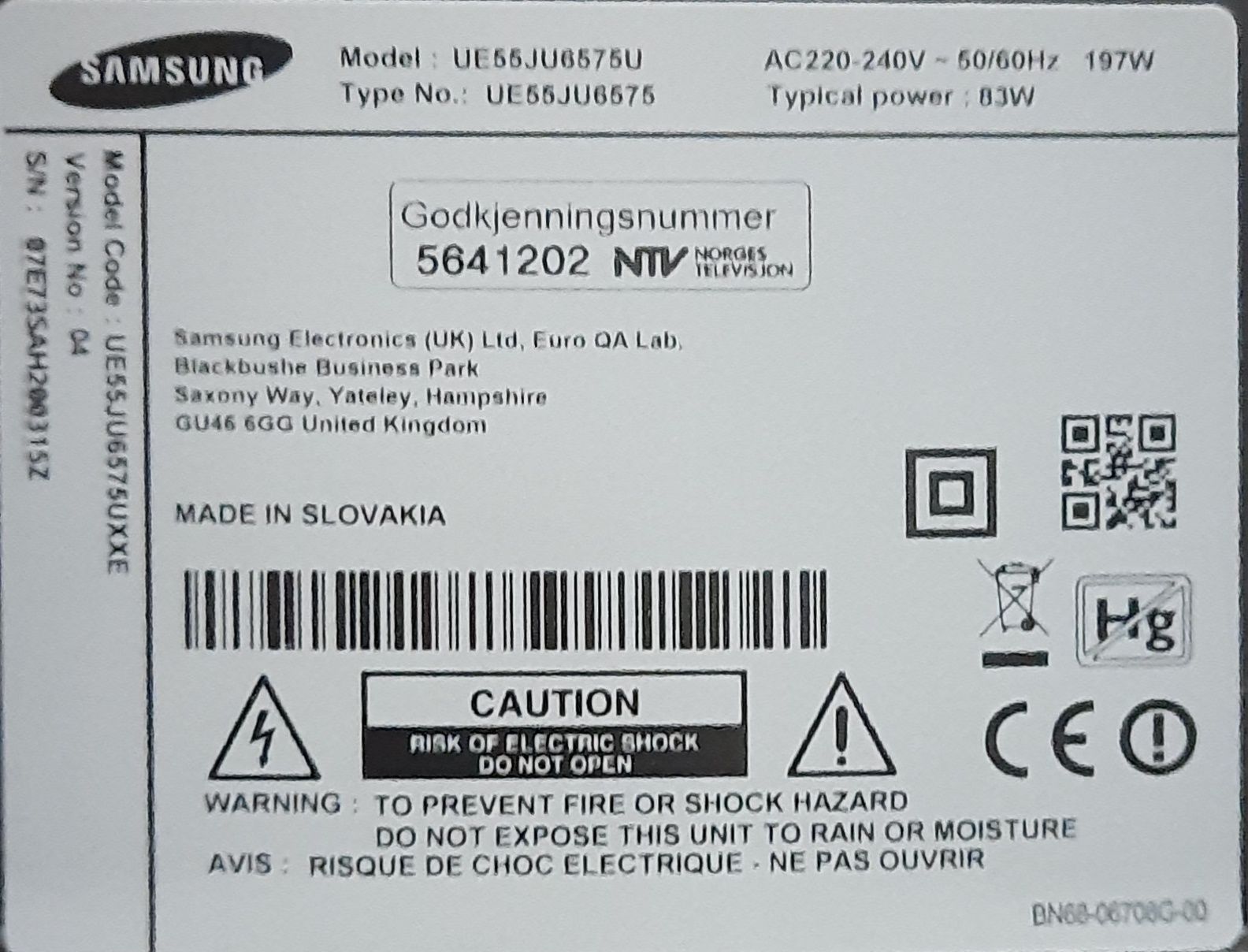 Телевізор Samsung UE55JU6575U не включається