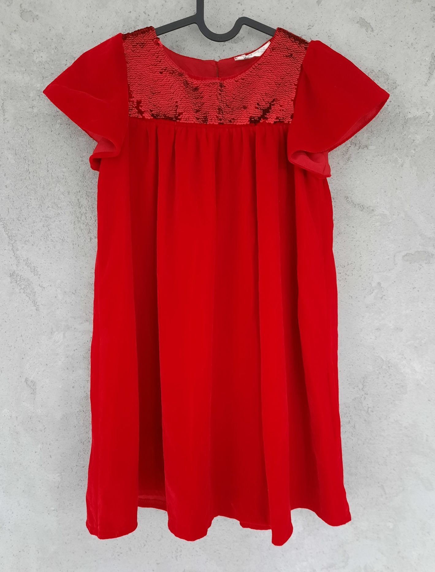 czerwona sukienka HM 128 aksamit cekiny świąteczna święta