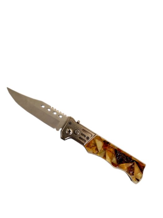 Nóż sprężynowy zdobiony bursztynem bałtyckim