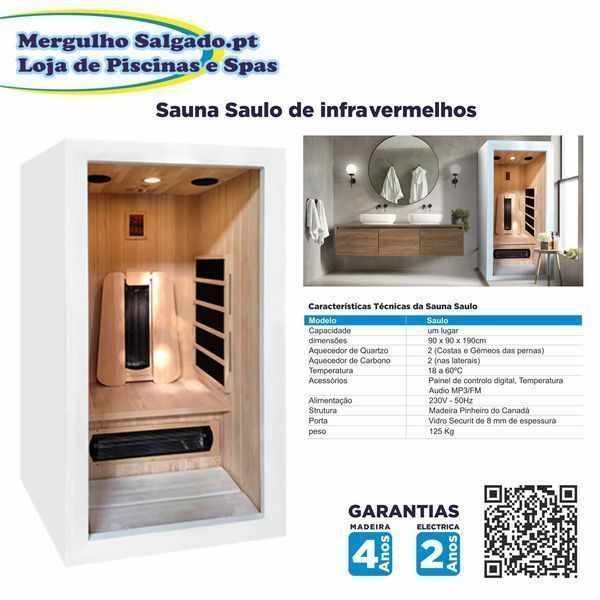 Sauna Saulo infrared sauna -511€ Discount Sauna entrega imediata Mergulho Salgado Piscinas e Spas