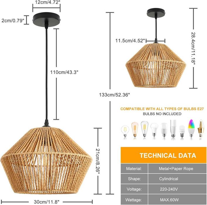 Nowa lampa wisząca / lampka / rattanowa / boho / FORCOSO !A188!