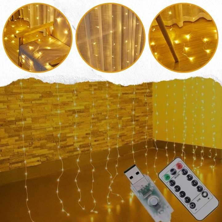 Kurtyna na okno LED 3x3m Haczyki Pilot USB Girlanda świąteczna + Timer