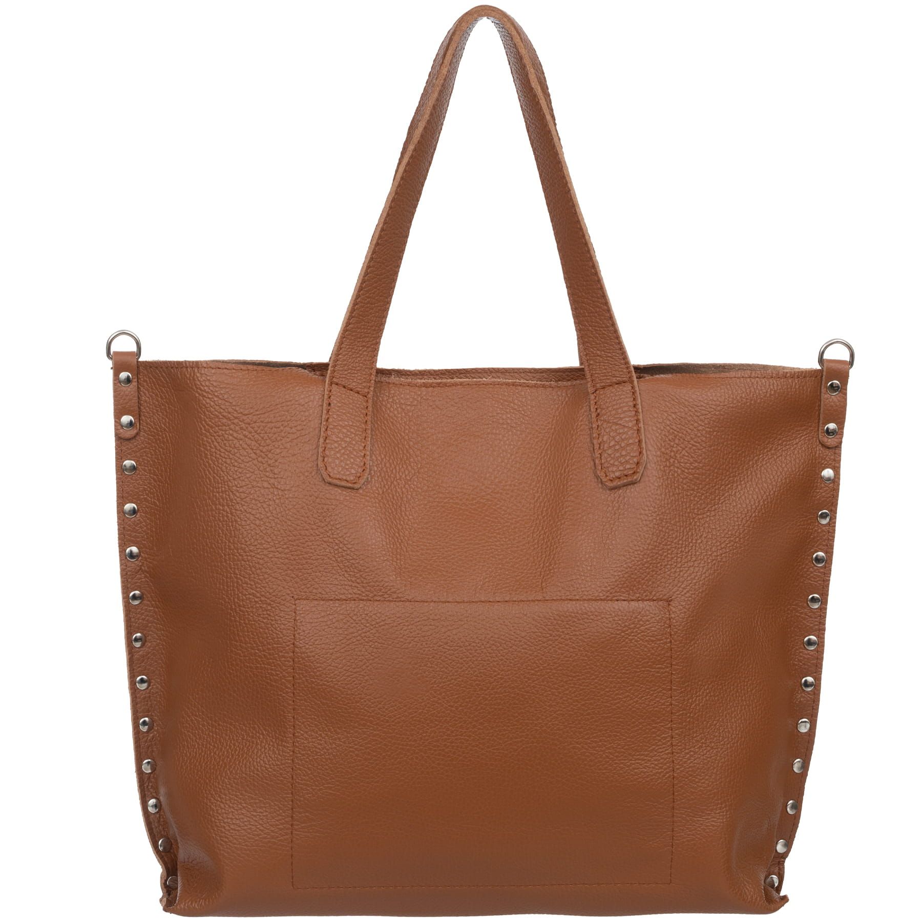 VERA PELLE torebka damska skórzana shopper z ćwiekami V494 taupe
