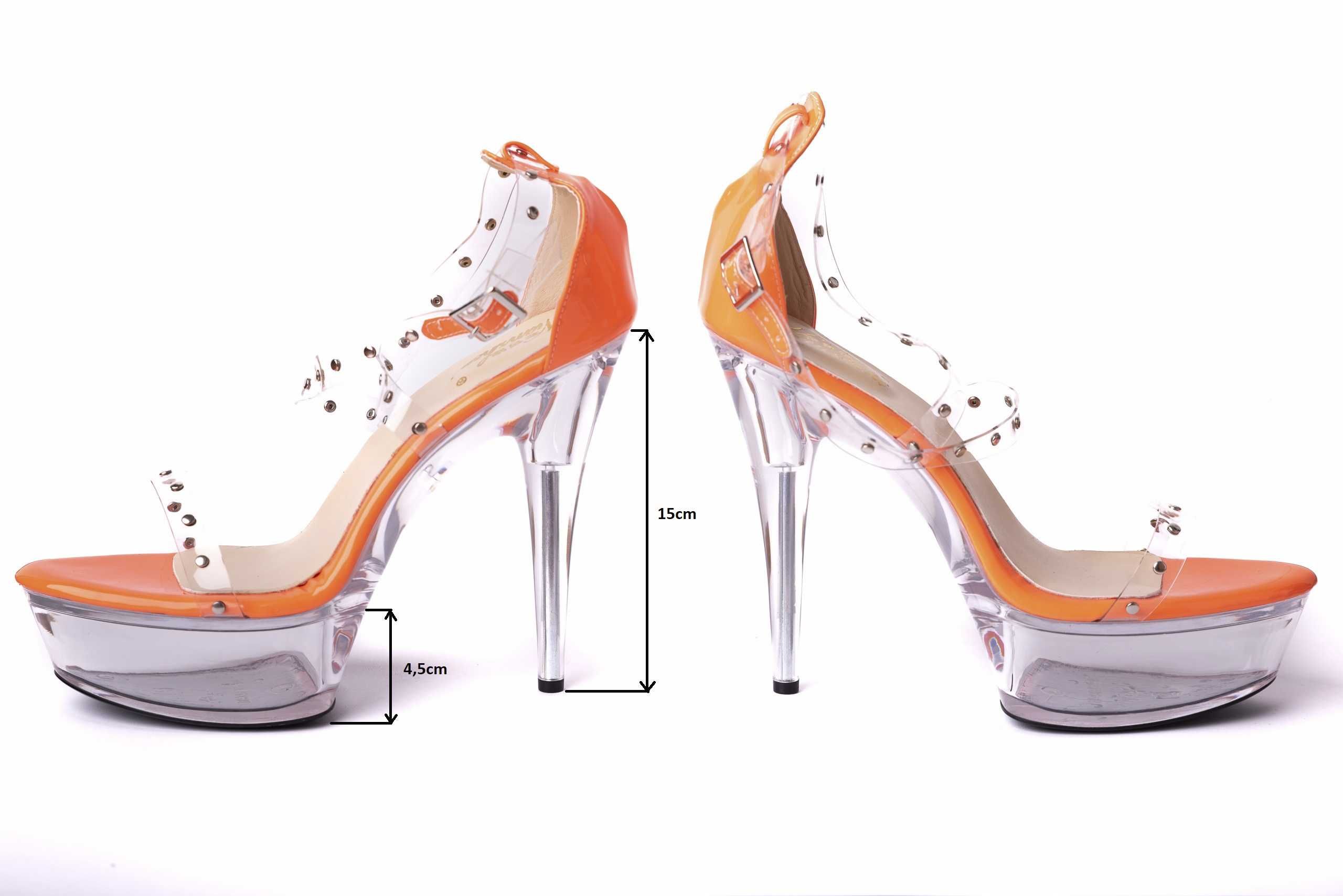 Buty przeźroczyste na platformie wysokie erotyczne 44 pomarańczowe