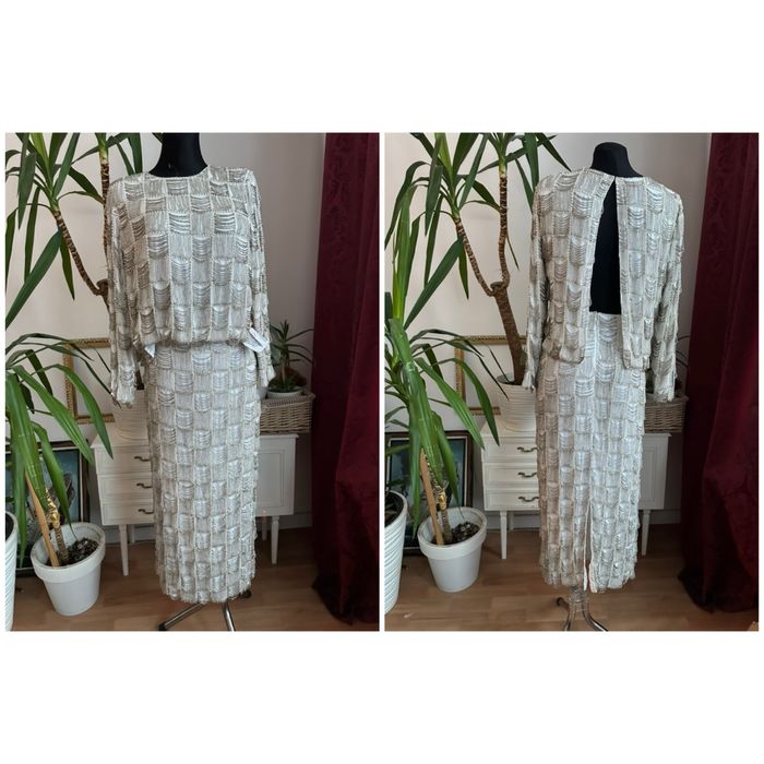 Sukienka cekinowa zestaw set bluzka spódnica midi asos luxe L 40 m 38