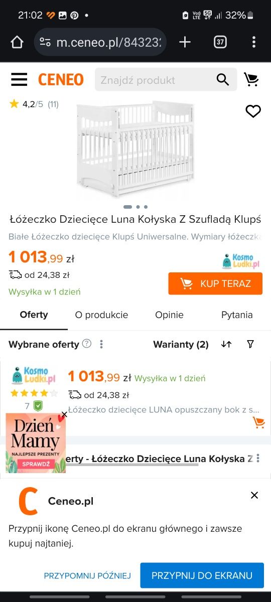 Łóżeczko bujane luna biale