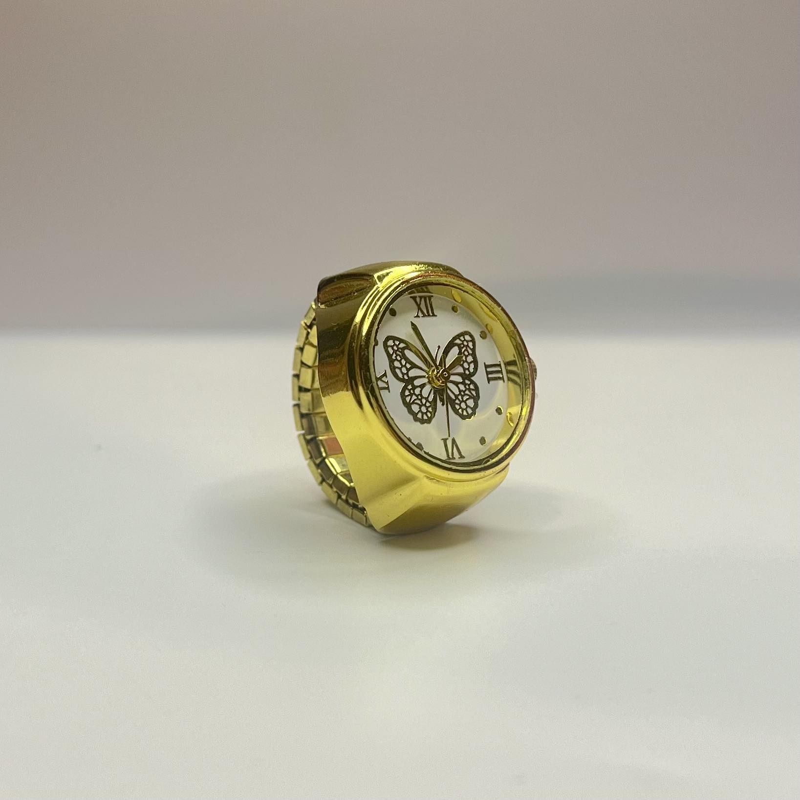 TANIO! Sygnet zegarek na palec pierścionek ring obrączka złoty motyl