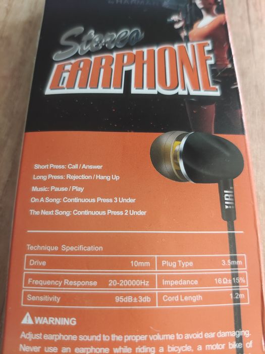 Słuchawki JBL JB-304 przewodowe jack 3,5 nowe 2 kolory do wyboru