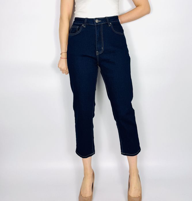 Granatowe jeansy 7/8 z wysokim stanem XL 42