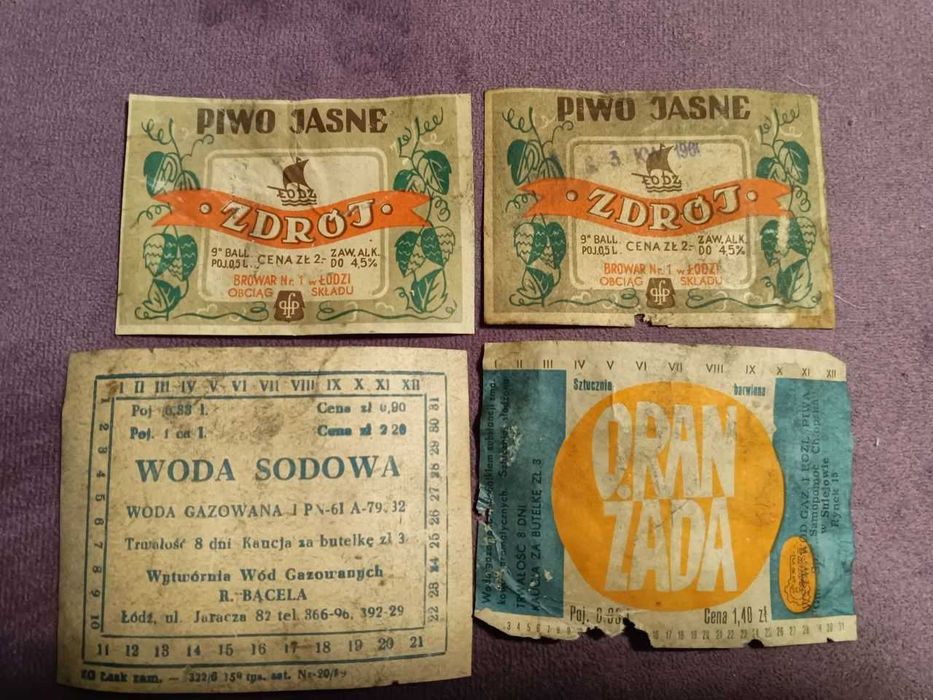 Etykiety po piwie i napojach - lata 60-te
