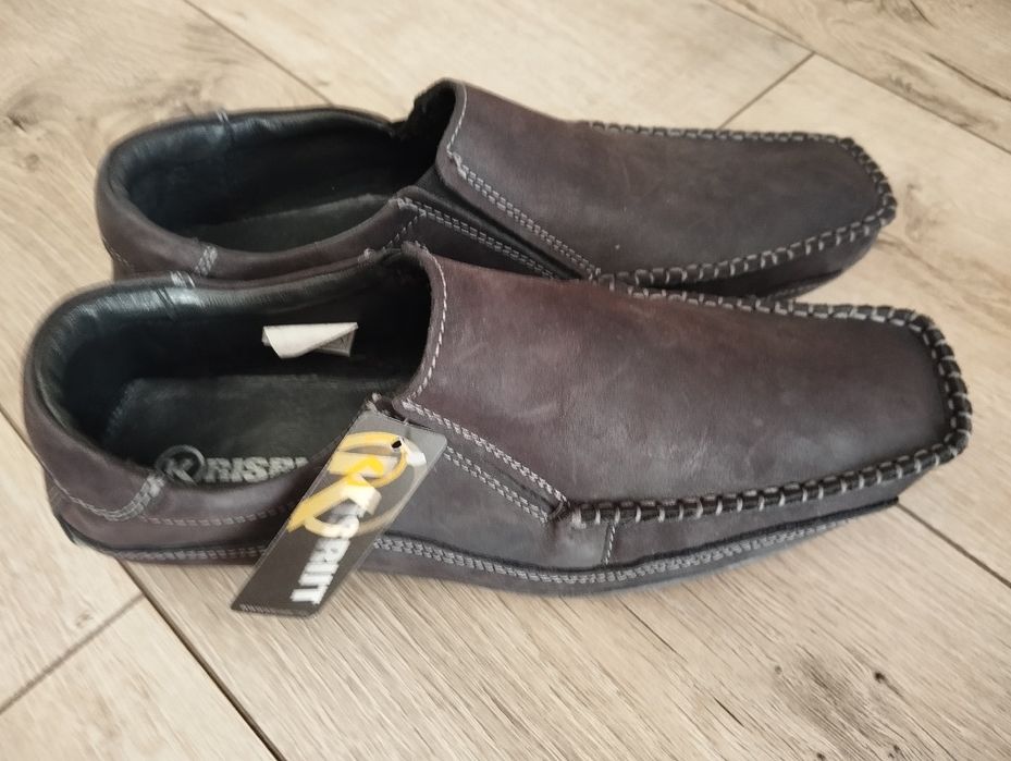 Nowe skórzane Mokasyny loafersy męskie 40 wkładka skórzana