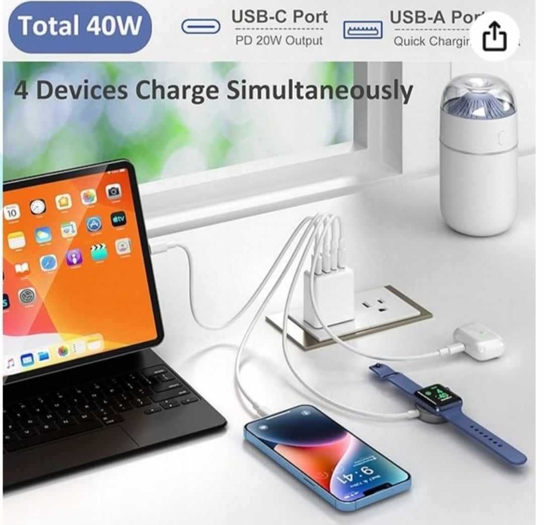 Ładowarka 4-porty 40W Podwójny 2x USB-A 2x USB-C