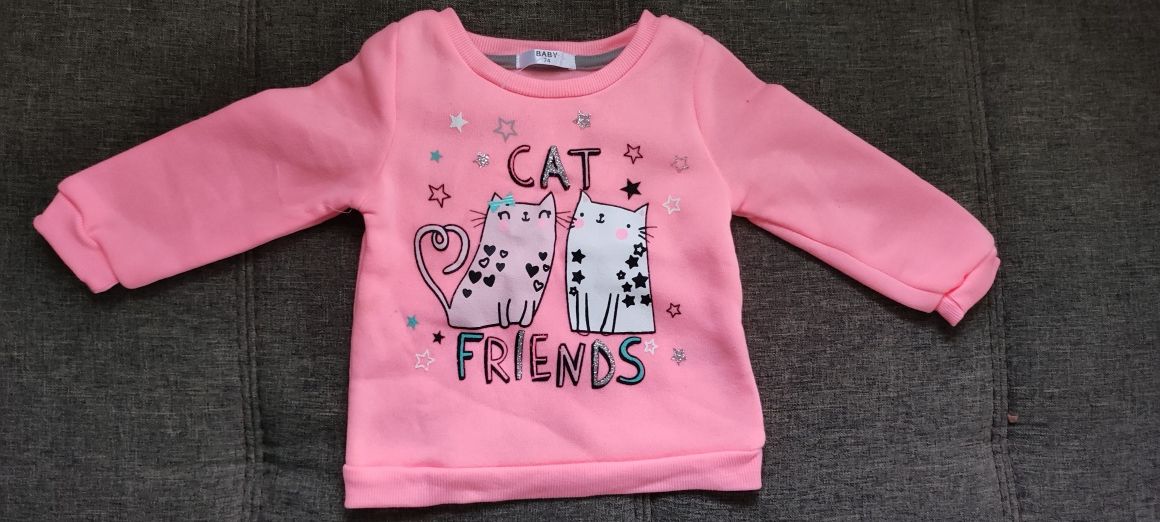 Różowa bluza z kotkami, ciepła bluza dla dziewczynki 74 nowa
