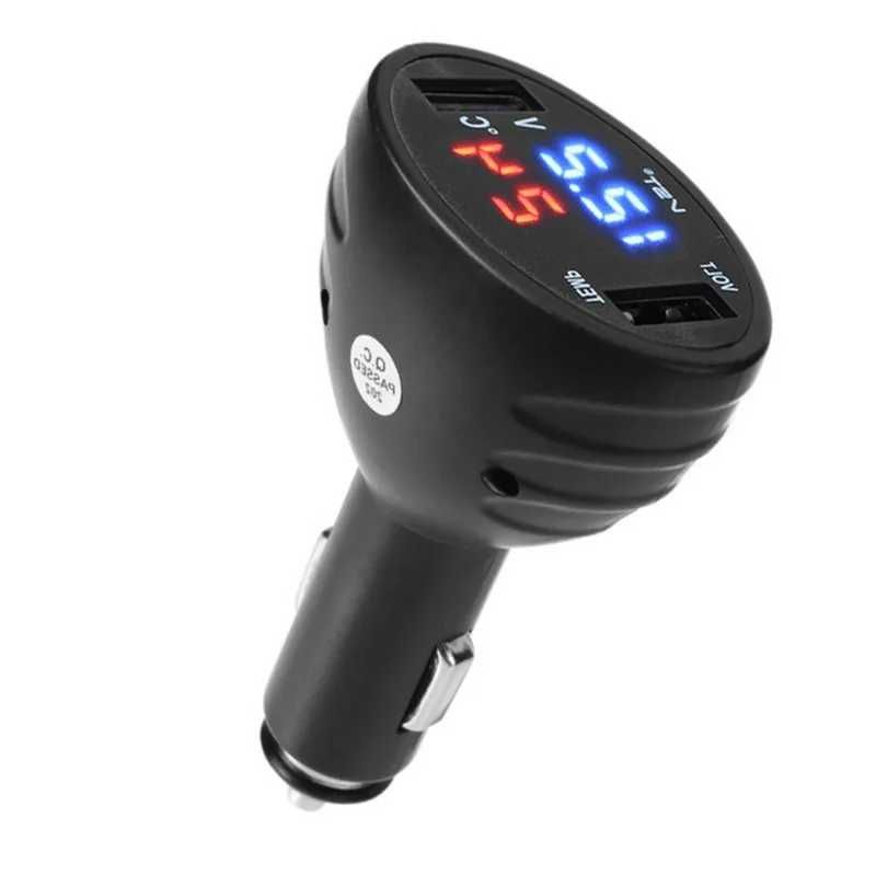 Зарядка USB в прикурювач 3в1 Зарядне Вольтметр термометр 12-24В